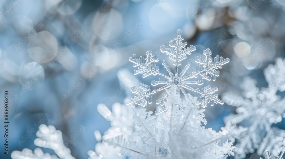 A close-up macro shot of a single snowflake, showcasing its intricate and delicate structure. A close-up macro shot of a single snowflake, showcasing its intricate and delicate structure.