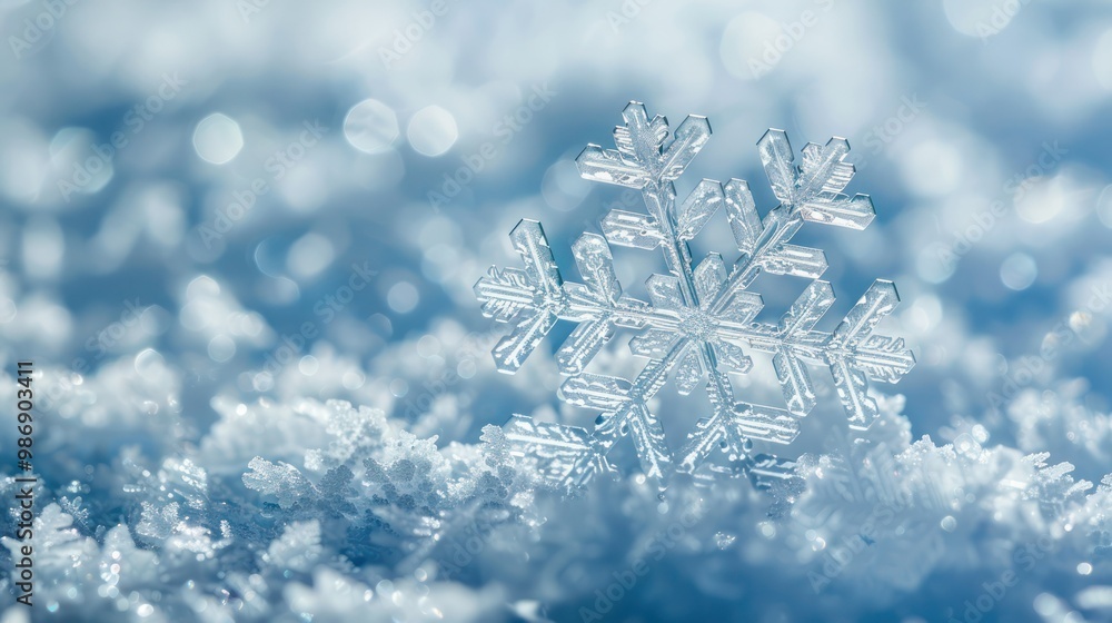 A close-up macro shot of a single snowflake, showcasing its intricate and delicate structure. A close-up macro shot of a single snowflake, showcasing its intricate and delicate structure.