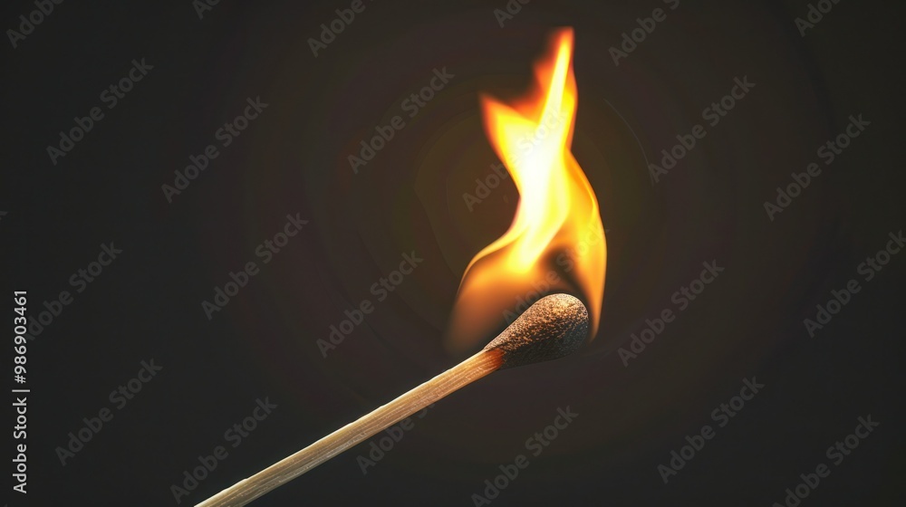 A close-up of a matchstick igniting with a burst of flame, isolated on a transparent PNG for detailed, high-resolution use.