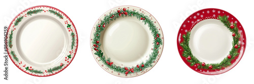 Set of a Christmas festive dinner plate, isolated on a transparent background.
