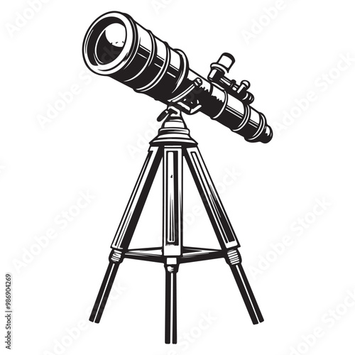 Telescope icon hand drawn vector design illustration, Telescope black silhouette illustration isolated on a white background