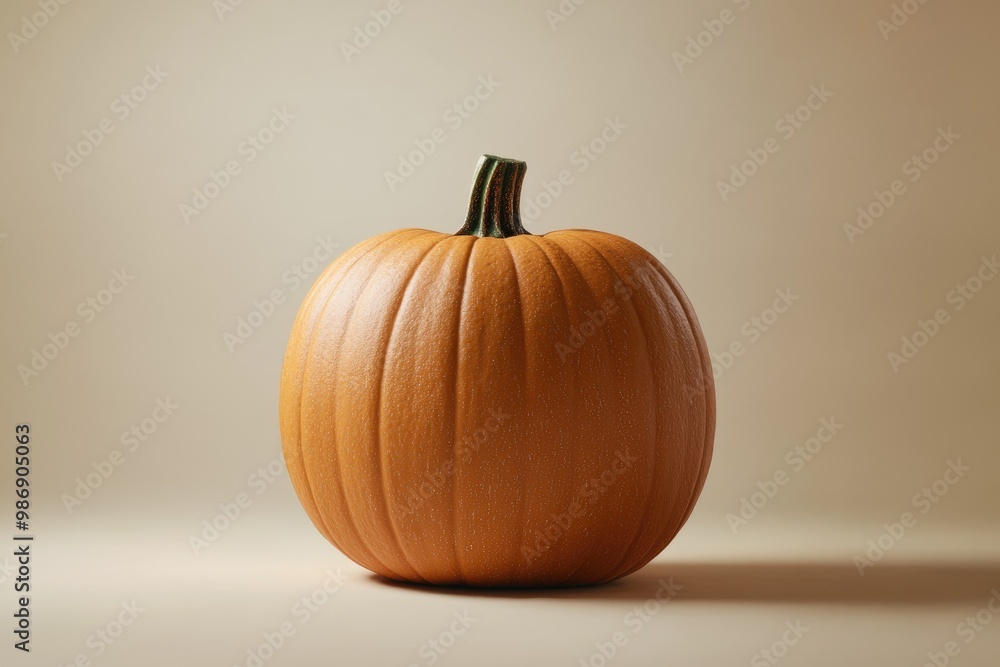 A Single Orange Pumpkin Isolated on a Beige Background A Single Orange Pumpkin Isolated on a Beige Background