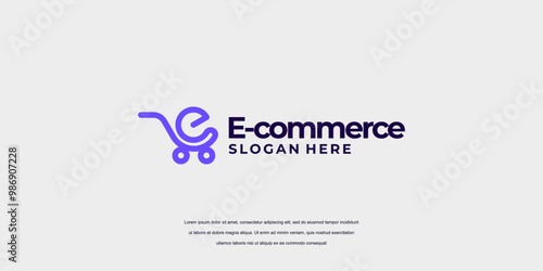 letter E shopping logo, e commerce logo 