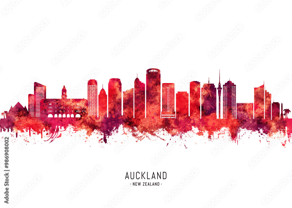 Auckland New Zealand Skyline Red