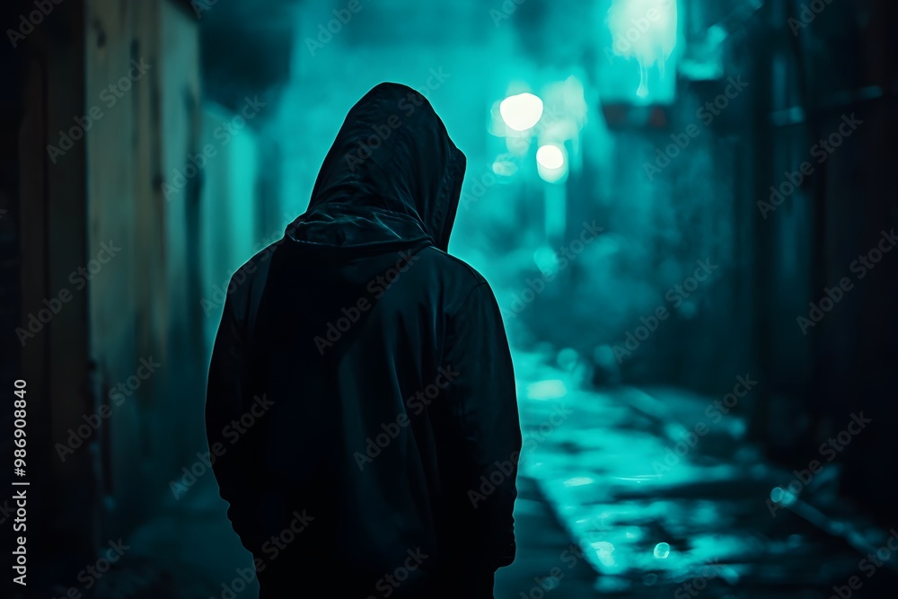 Mysterious Figure In A Foggy Urban Street At Night Mysterious Figure In A Foggy Urban Street At Night