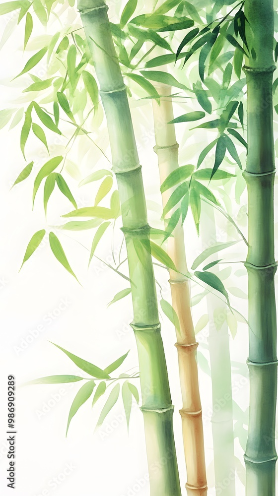 Watercolor Painting of Bamboo Shoots and Leaves Watercolor Painting of Bamboo Shoots and Leaves