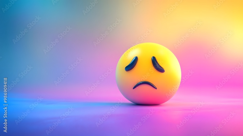 3D Sad Emoji Face on a Gradient Background 3D Sad Emoji Face on a Gradient Background