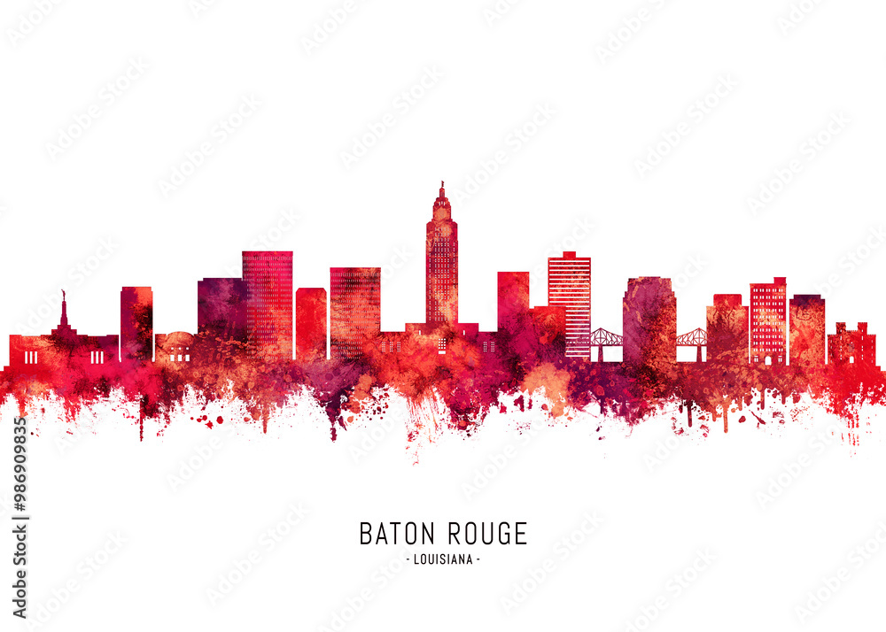 Baton Rouge Louisiana Skyline Red Baton Rouge Louisiana Skyline Red