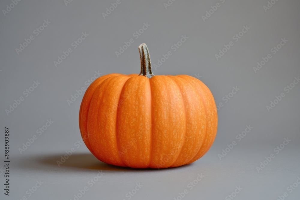 A Single Orange Pumpkin on a Gray Surface A Single Orange Pumpkin on a Gray Surface