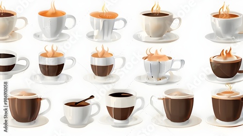 Wallpaper Mural Various Coffee Cups and Mugs with Different Coffee Drinks Like Espresso, Cappuccino, and Latte for a Morning Café Vibe Torontodigital.ca