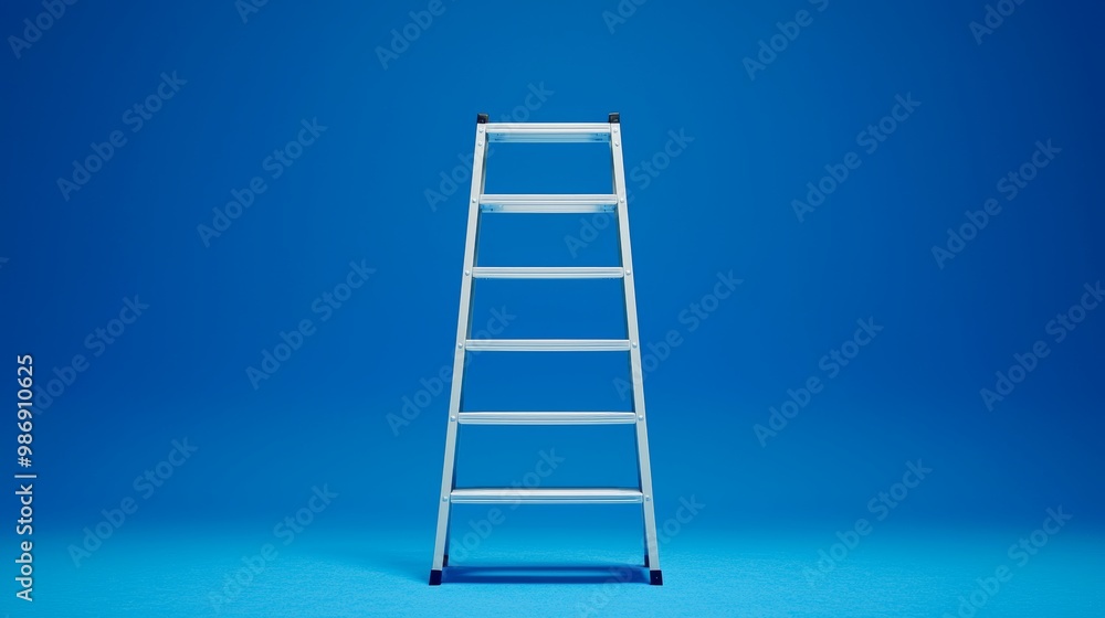 Upright ladder on blue background Upright ladder on blue background