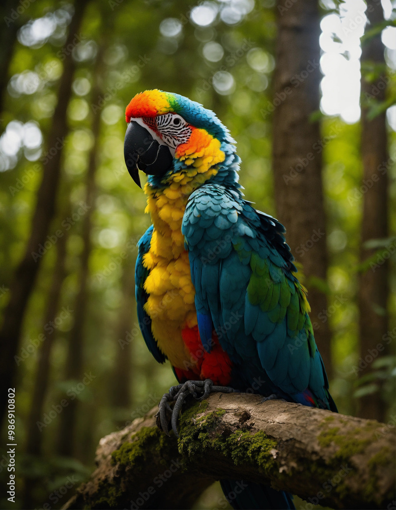 Obraz premium blue and yellow macaw ara, ai generated image