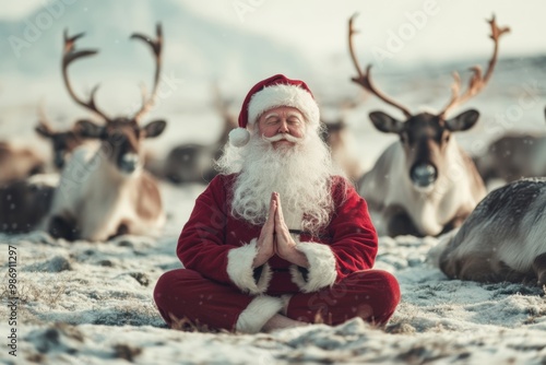 Santa Claus Relaxing While Doing Yoga Poses