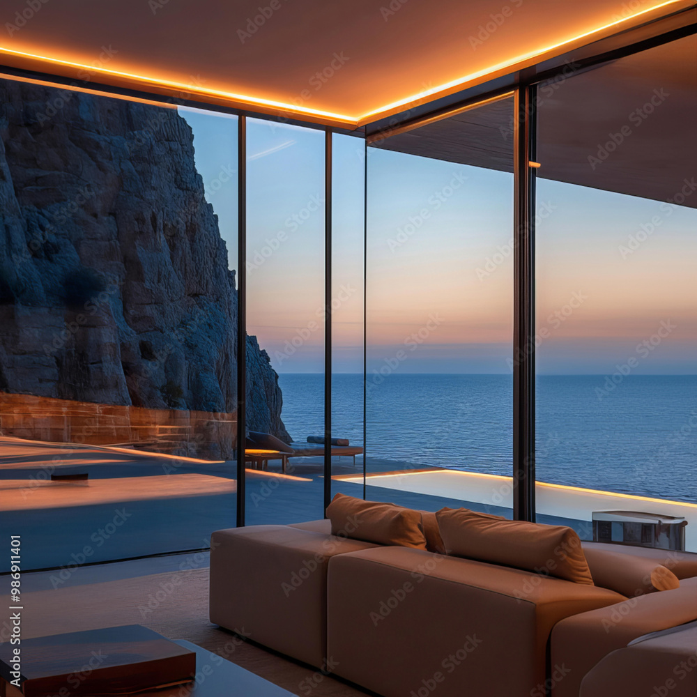 Fototapeta premium Futuristic Cave House with Ocean View