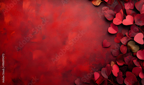 Red hearts background, paper cut romantic concept, top view photo