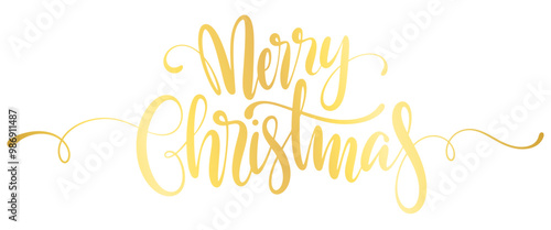 MERRY CHRISTMAS gold metallic brush calligraphy banner vector eps
