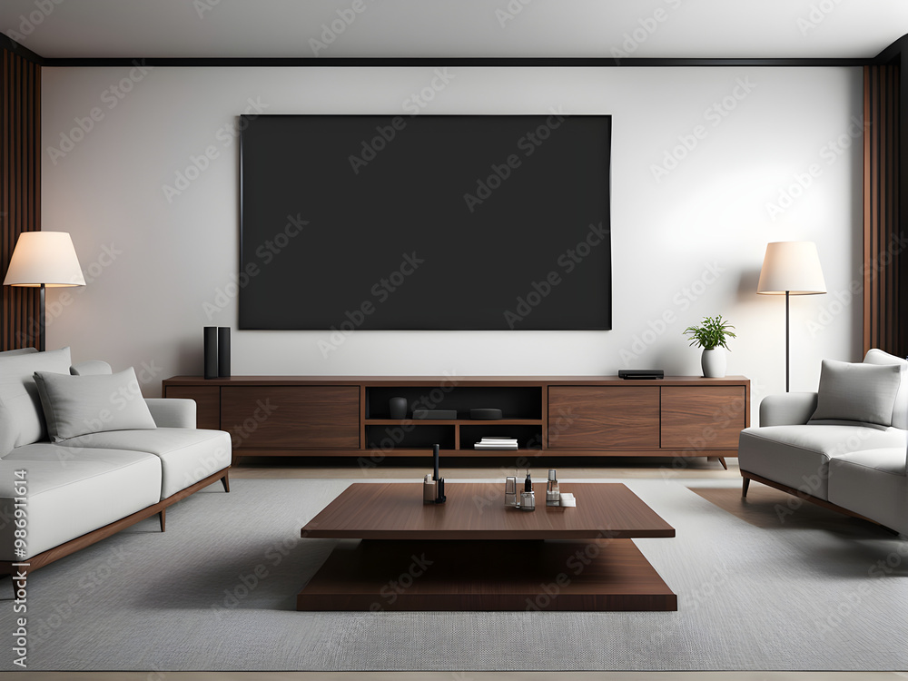 Obraz premium lounge interior with Big screen TV. Mock up blank tv display.