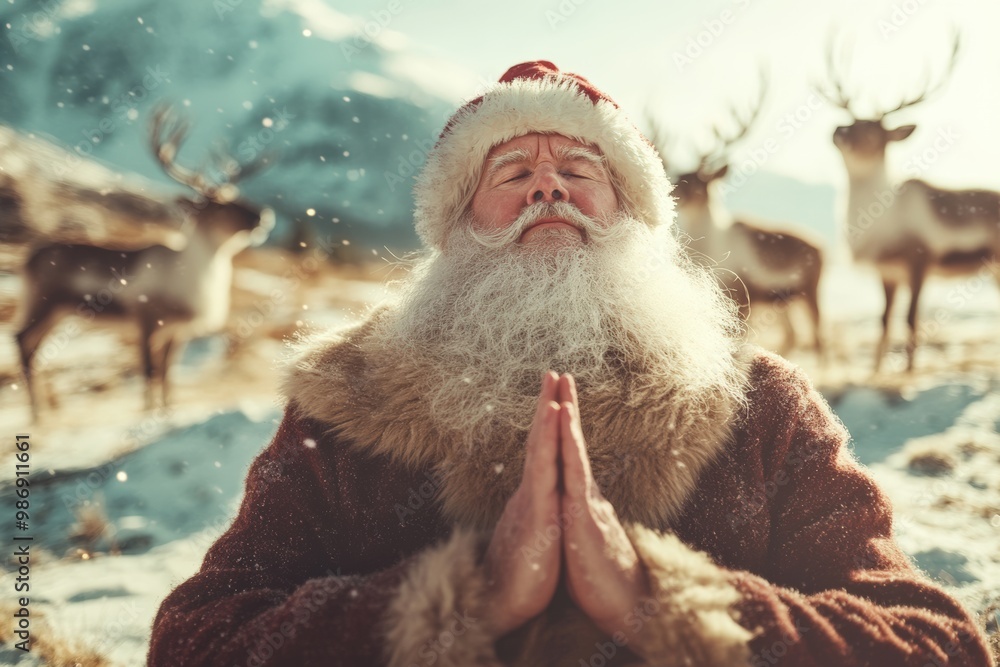 Obraz premium Santa Claus Relaxing While Doing Yoga Poses