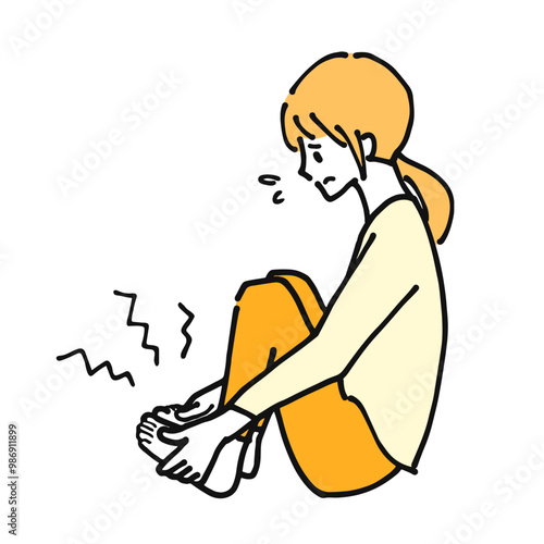 足が痛い若い女性の線画イラスト