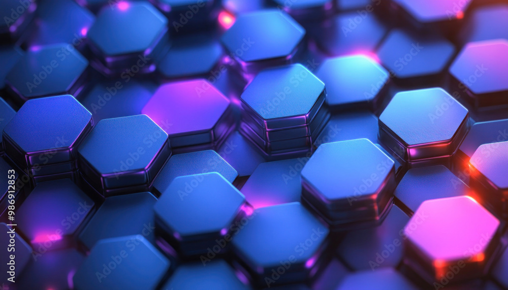 Abstract background forming by glowing neon hexagon surfaces Abstract background forming by glowing neon hexagon surfaces