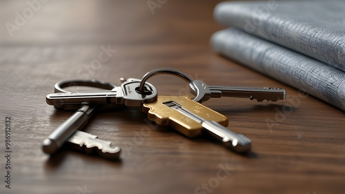 Close-Up of Golden House Keys Resting on a Wooden Surface, Symbolizing Property Ownership and Security