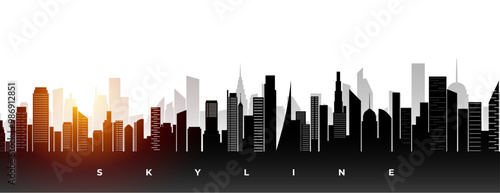 panoramic skyline midtown cityscape with sunlight effect