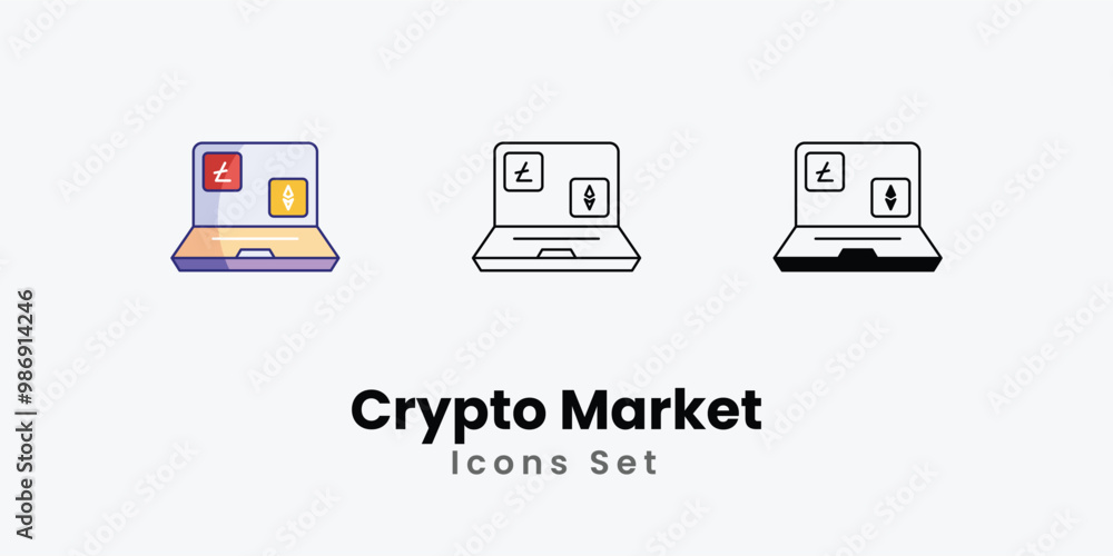 Crypto Market Icons thin line and glyph vector icon stock illustration Crypto Market Icons thin line and glyph vector icon stock illustration