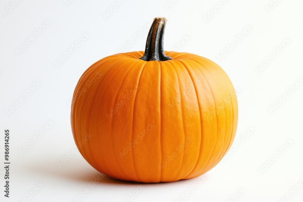A Single, Ripe Orange Pumpkin with a Dark Stem A Single, Ripe Orange Pumpkin with a Dark Stem