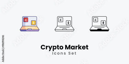 Crypto Market Icons thin line and glyph vector icon stock illustration