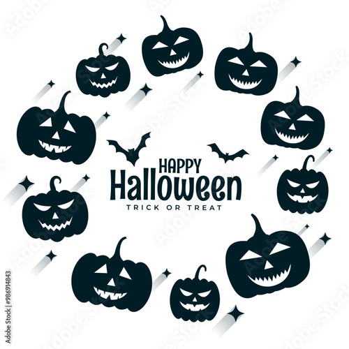 happy halloween holiday white background with pumpkin and bat