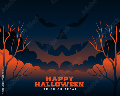 happy halloween scary pumpkin background with tree