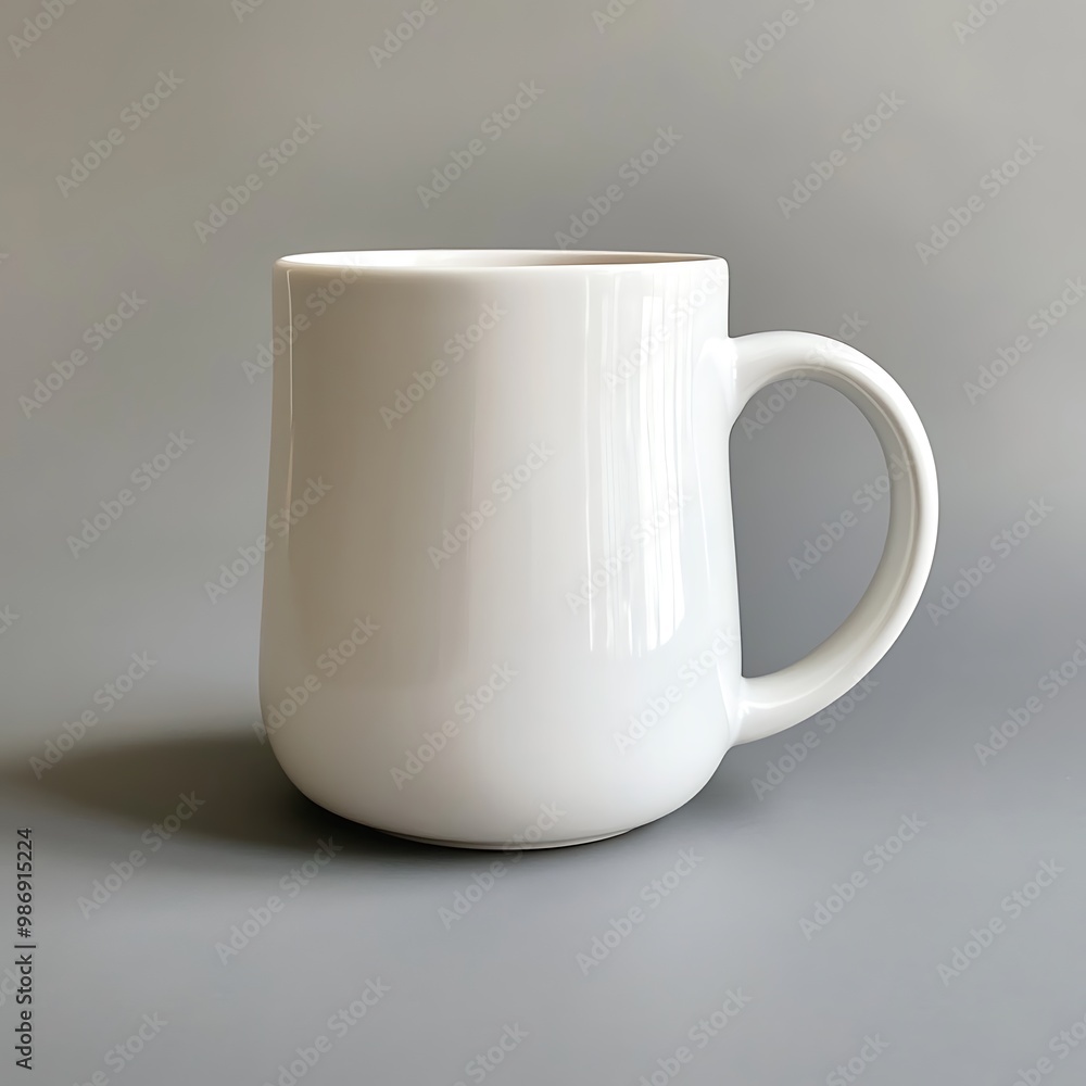 Obraz premium A plain white ceramic mug with a rounded handle.