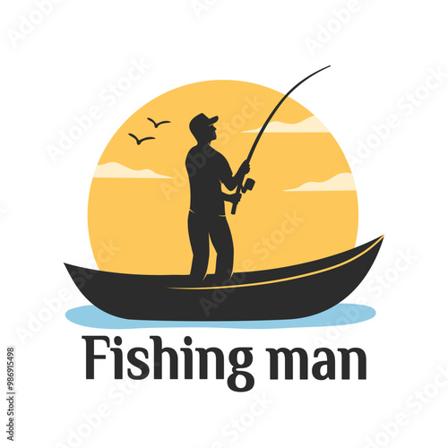 Fisherman on a boat. logo design