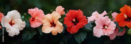 Beautifully placed hibiscus flowers illustrating gradient shades from peach to deep red capturing natural elegance.