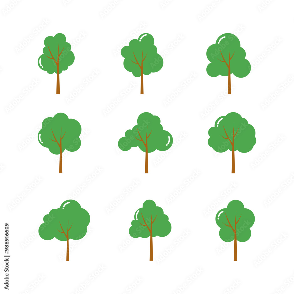 Tree icons flat style. collection of isolated cartoon illustrations Tree icons flat style. collection of isolated cartoon illustrations