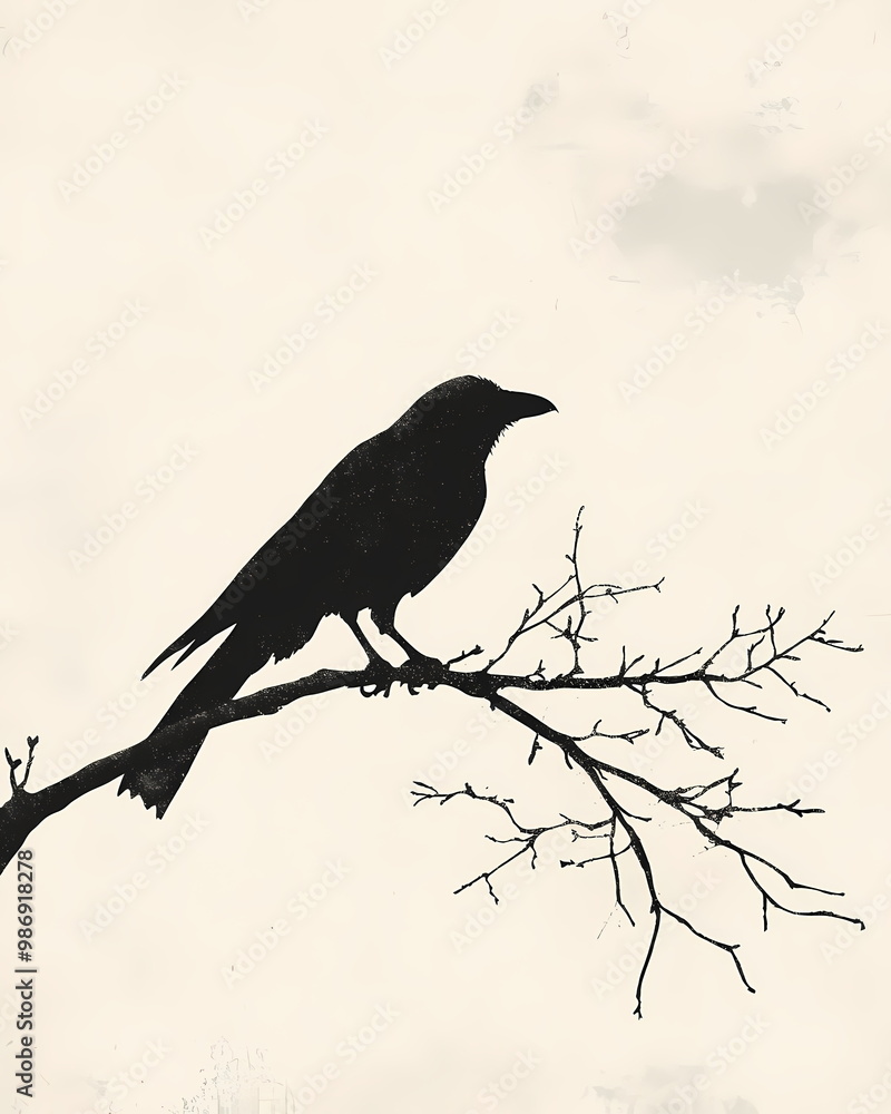 Crow Perched on Branch in Nature Crow Perched on Branch in Nature