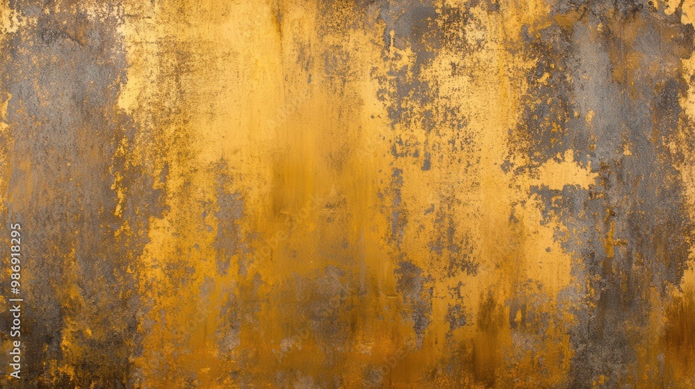 Rusty and textured gold and gray grunge surface with peeling paint Rusty and textured gold and gray grunge surface with peeling paint
