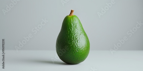 A single ripe green avocado with a pear shape, displayed on a neutral background, ready to be used in recipes. photo