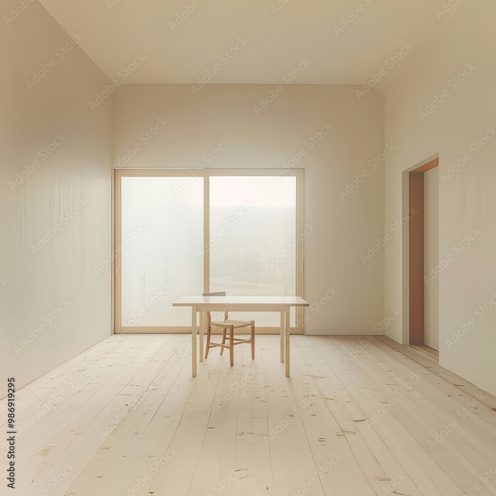 Minimalist Art Gallery with Foggy View Minimalist Art Gallery with Foggy View