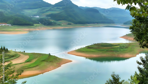 The beauty of Lake Shengzhong and Phoenix Island in southern Sichuan photo