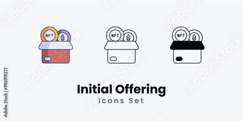 Initial Offering Icons thin line and glyph vector icon stock illustration