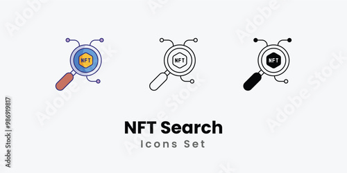 NFT Search Icons thin line and glyph vector icon stock illustration