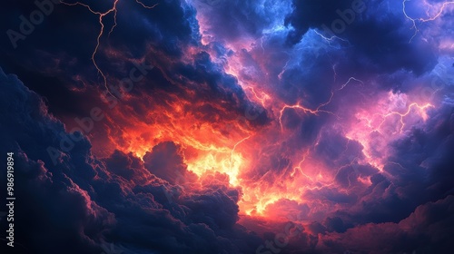 Roaring Skies: Dramatic Storm Clouds and Lightning in a Powerful Atmospheric Display