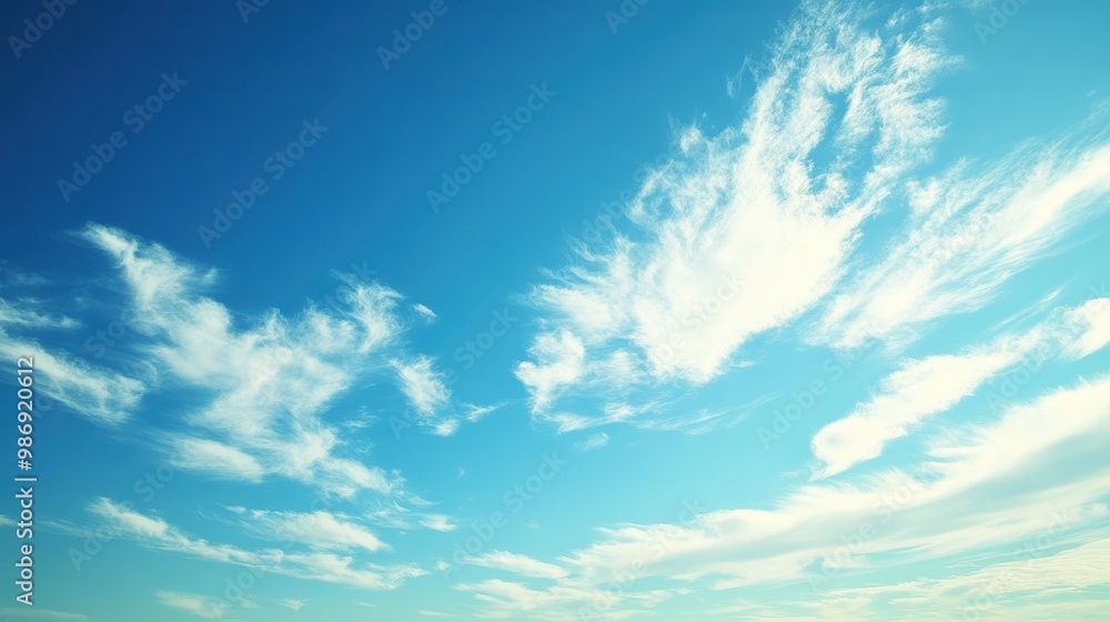 Serene Clear Blue Sky with Scattered Clouds on Peaceful Day Serene Clear Blue Sky with Scattered Clouds on Peaceful Day