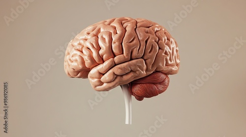 Human brain anatomical model depicted in a detailed 3D illustration, ideal for educational, medical, and scientific visuals. photo