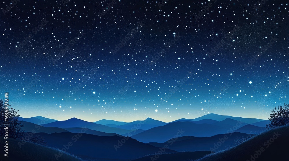 Serene Night Sky Filled with Twinkling Stars - Concept of Quiet Happiness Serene Night Sky Filled with Twinkling Stars - Concept of Quiet Happiness