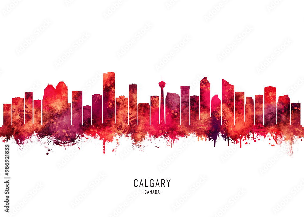 Naklejka premium Calgary Canada Skyline Red