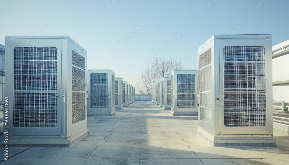 Air conditioner units cooling system standing on top of building Air conditioner units cooling system standing on top of building