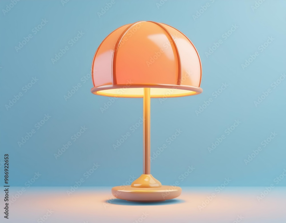 A warm glow illuminates the room from a cartoon style lamp, 3D illustration A warm glow illuminates the room from a cartoon style lamp, 3D illustration
