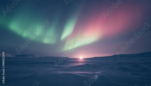 Wallpaper Mural The Northern Lights illuminating the night sky with shades of green, pink, and purple over a snow-covered landscape Torontodigital.ca